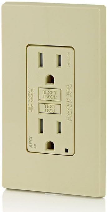 Leviton AFCI Outlet, 15 Amp, Self Test, Tamper-Resistant with LED Indicator Light, Protection from Electrical Fires, AFTR1-I, Ivory