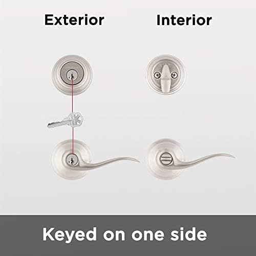 Kwikset 991 Tustin Entry Lever and Single Cylinder Deadbolt Combo Pack featuring SmartKey in Satin Nickel, Model Number: 99910-040