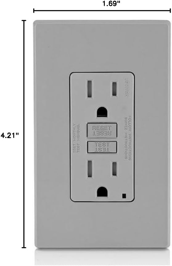 Leviton GFCI Outlet, 15 Amp, Self Test, Tamper-Resistant with LED Indicator Light, Protection from Electric Shock and Electrocution, GFTR1-GY, Gray
