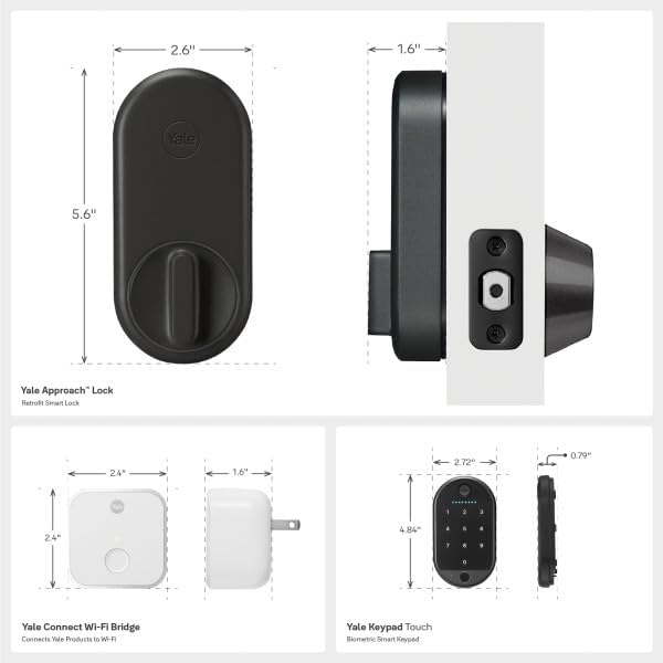 Yale Approach™ Lock Deadbolt, Black Suede Key-Free Smart Entry Door Lock with Wi-Fi Connected Touchscreen Keypad and Biometric Fingerprint Scanner for Code Entry, B-YRR110-F-WF1-N-BSP