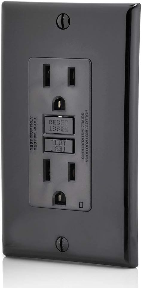 Leviton GFCI Outlet, 15 Amp, Self Test, Non Tamper-Resistant with LED Indicator Light, Protection from Electric Shock and Electrocution, GFNT1-E, Black