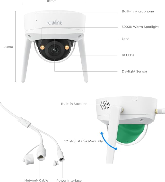 REOLINK 4K Wi-Fi 6 Security Camera with 125° Viewing Angle, Outdoor Camera with IK10 Vandal-Proof, Color Night Vision, Smart Detection, Local Storage, Non-PT Cam, DC 12V/1A, RLC-840WA