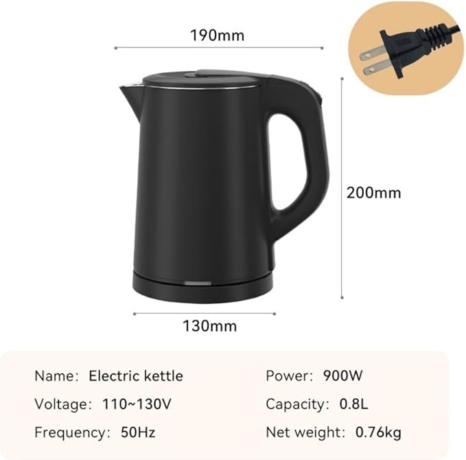 0.8L Travel Electric Kettle Small 900W Fast Boiling Water Heater, Double Wall 304 Stainless Steel Portable Mini Hot Water Boiler with Auto Shut-Off and Boil Dry Protection