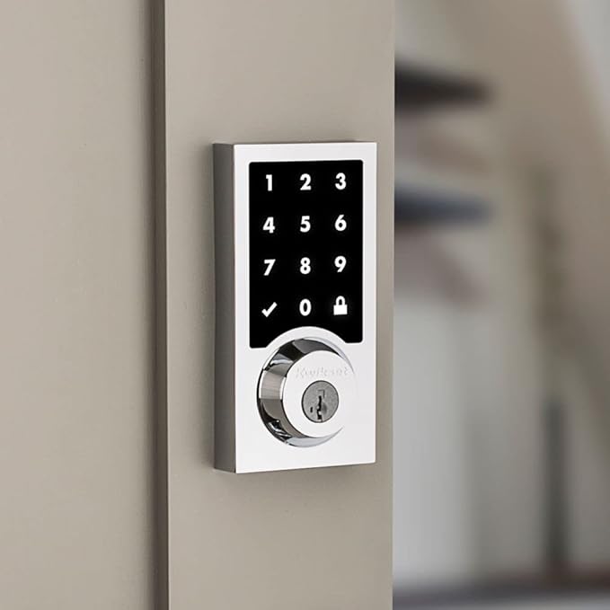 Kwikset 916 Keyless Entry Touchscreen SmartCode Electronic Deadbolt Smart Lock Featuring SmartKey Security and ZigBee 3.0 Technology in Contemporary Polished Chrome, Zigbee Hub Sold Separately