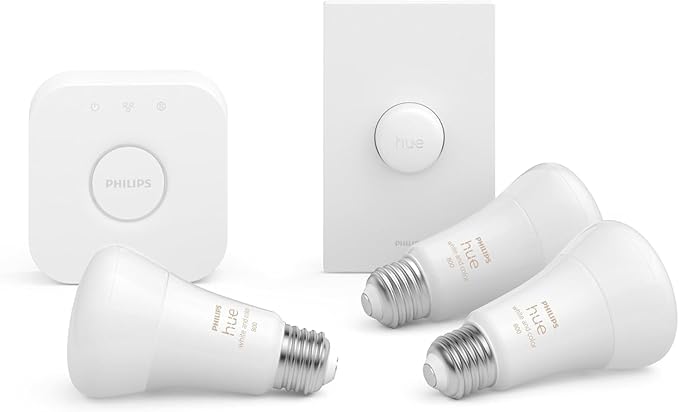 Philips Hue White and Color Ambiance Base Lumen (60W) Smart Button Starter Kit, 16 Millions Colors, Works with Amazon Alexa, Google Assistant, Apple HomeKit 60 Watt (OLD VERSION)
