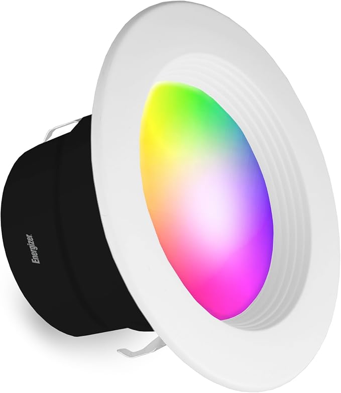 Energizer Smart Recessed Downlight, 3”-4” BR30 Multi-Color & Multi-White Wi-Fi LED Bulb, E26 Screw Base, 1100 Lumens, 11W, 75W Equivalent, App & Voice Control with Alexa Google Siri, Scheduling & More