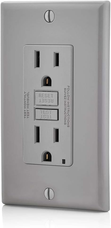 Leviton Outlet, 15 Amp, Self Test, Non Tamper-Resistant with LED Indicator Light, GFNT1-GY, Gray