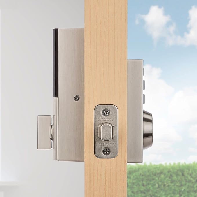 Kwikset 914 Contemporary Keypad SmartCode Electronic Deadbolt Smart Lock featuring SmartKey Security and ZigBee 3.0 Technology in Satin Nickel