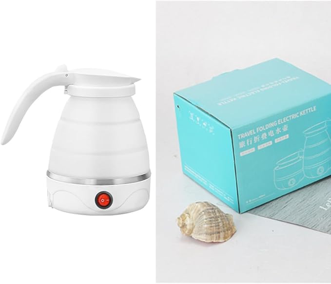 Travel Collapsible Electric Kettle, Silicone Collapsible Heating Water Boiler, Portable Tea Kettle for Coffee Fast Water Boiling Pot with Separable Power Cord 110V (White)