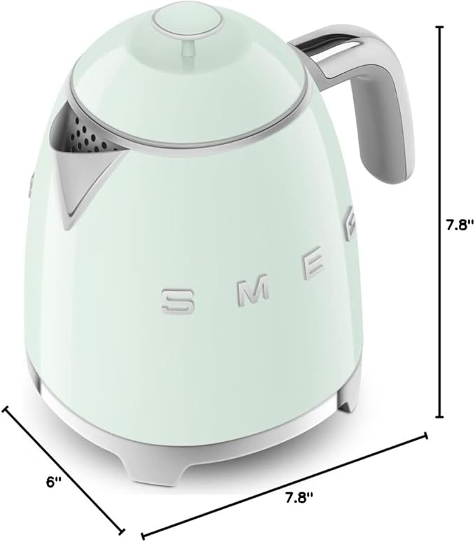 SMEG Mini 50's Retro Style 3 Cup Electric Kettle with Double Wall Anti Slip Base and Water Level Indicator (Pastel Green)