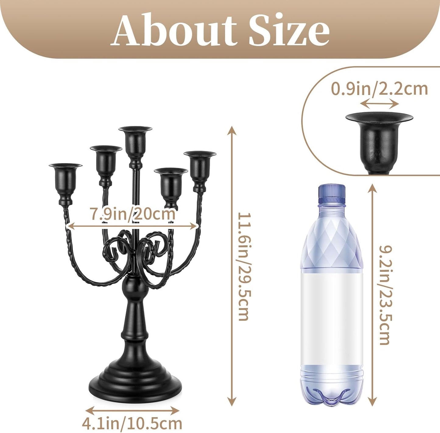 Sziqiqi Candelabra Black Candle Holders - 5 Arms Candlestick Centerpiece for Tables Vintage Candleholder Stand for Halloween Thanksgiving Decor