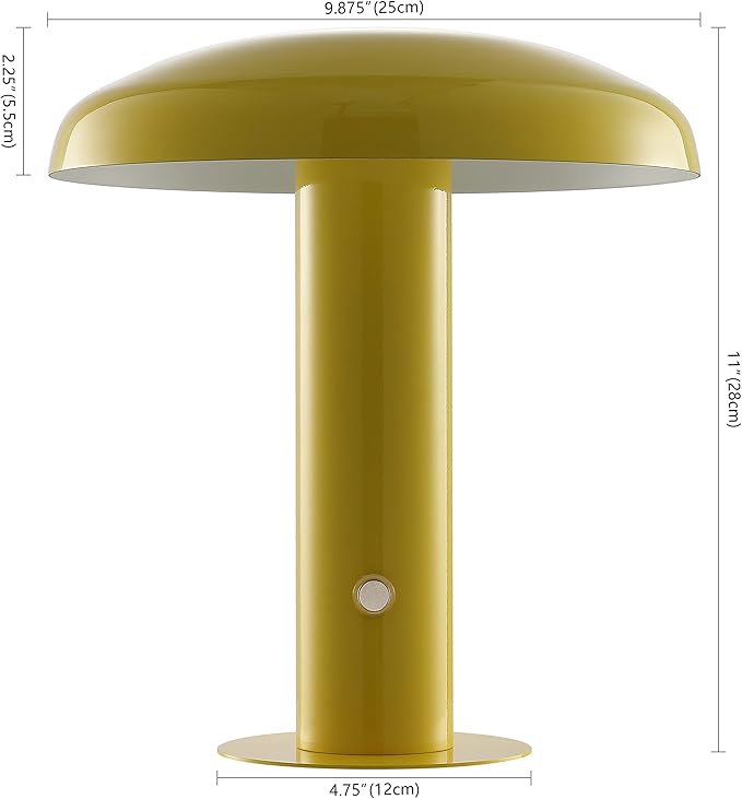 JONATHAN Y 11" Yellow Rechargeable LED Mushroom Table Lamp, Cordless Portable Dimmable Mid-Century Modern Accent Lamp, with Metal Shade, Touch Sensor (JYL7114C)