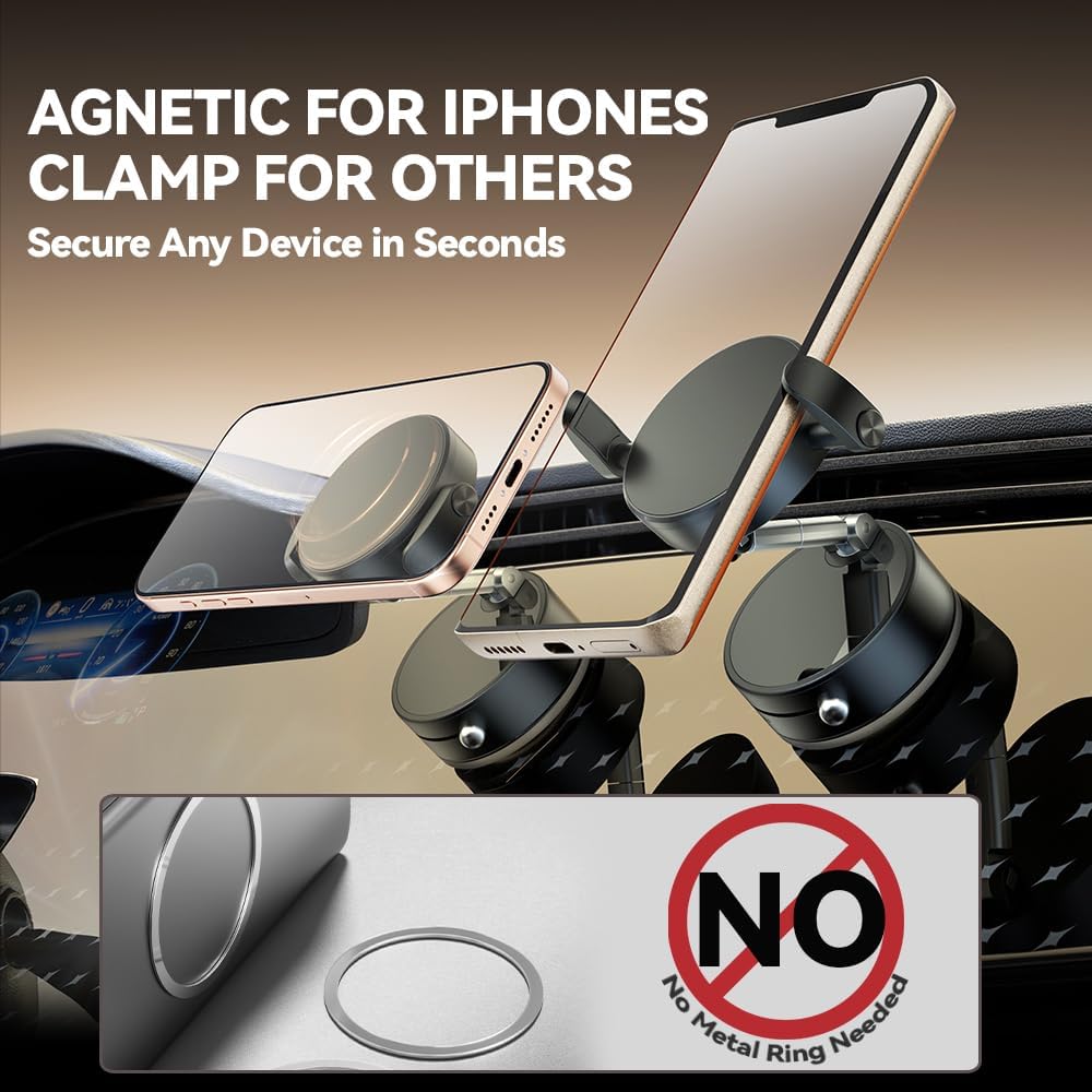 Universal Phone Holder for Car/Dashboard/Desk Adjustable & Foldable Phone Stand Compatible with Magnetic & Non-Magnetic Phones (All Phones 4-7") (White)