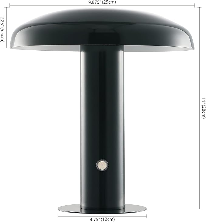 JONATHAN Y 11" Forest Green Rechargeable LED Mushroom Table Lamp, Cordless Portable Dimmable Mid-Century Modern Accent Lamp, with Metal Shade, Touch Sensor (JYL7114D)
