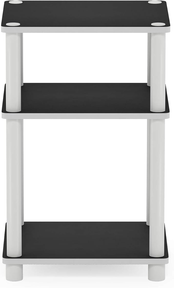 Furinno JUST Side Table, 3-Tier End Table, Open Shelves Night Stand, Bedside Table, Toolless Assembly, for Living Room, Bedroom, Bathroom, White(Espresso) | with Plastic Poles, 1-Pack