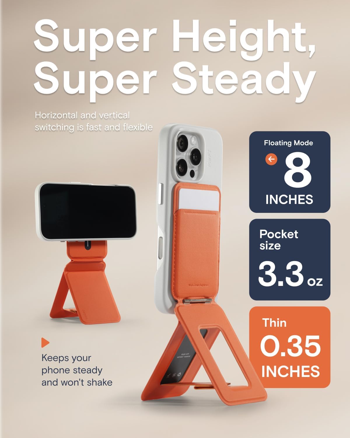 MOFT Phone Tripod Wallet for iPhone, Mulit-Angles, Lightweight & Portable Phone Stand, MOVAS Vegan Leather Magnetic Wallet, Strong Magnets, NFC Card Holder,Travel Essential, Sunrise (with Card Slot)