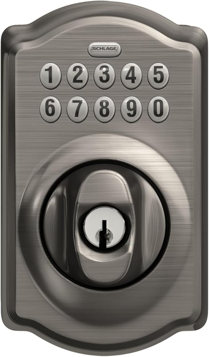Schlage BE365 CAM 620 Camelot Keypad Deadbolt, Electronic Keyless Entry Lock, Antique Pewter