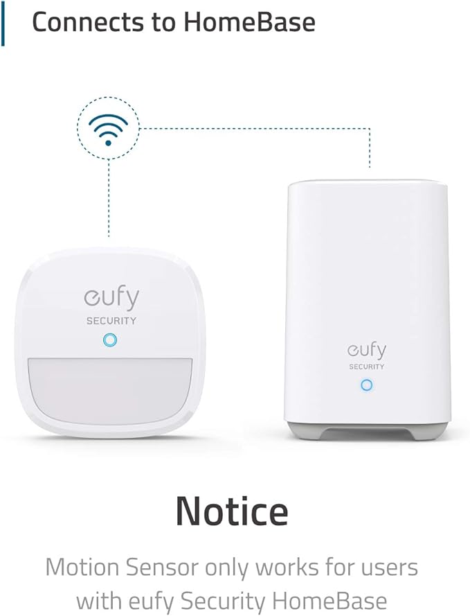 eufy Security Motion Sensor, Home Alarm System, 100° Coverage, 30 ft Detection Range, 2-Year Battery Life, Adjustable Sensitivity, HomeBase Required, Optional 24/7 Protection Service, Home Security