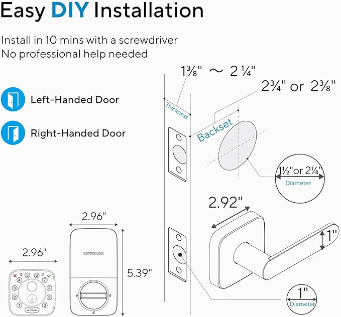 ULTRALOQ Bolt Fingerprint Wi-Fi Smart Locks for Front Door, Works with Apple Home, Alexa, Google, Smart Lock with Handle, App Finger Code Voice Unlock, Remote Control, Auto-Lock, BHMA Certified