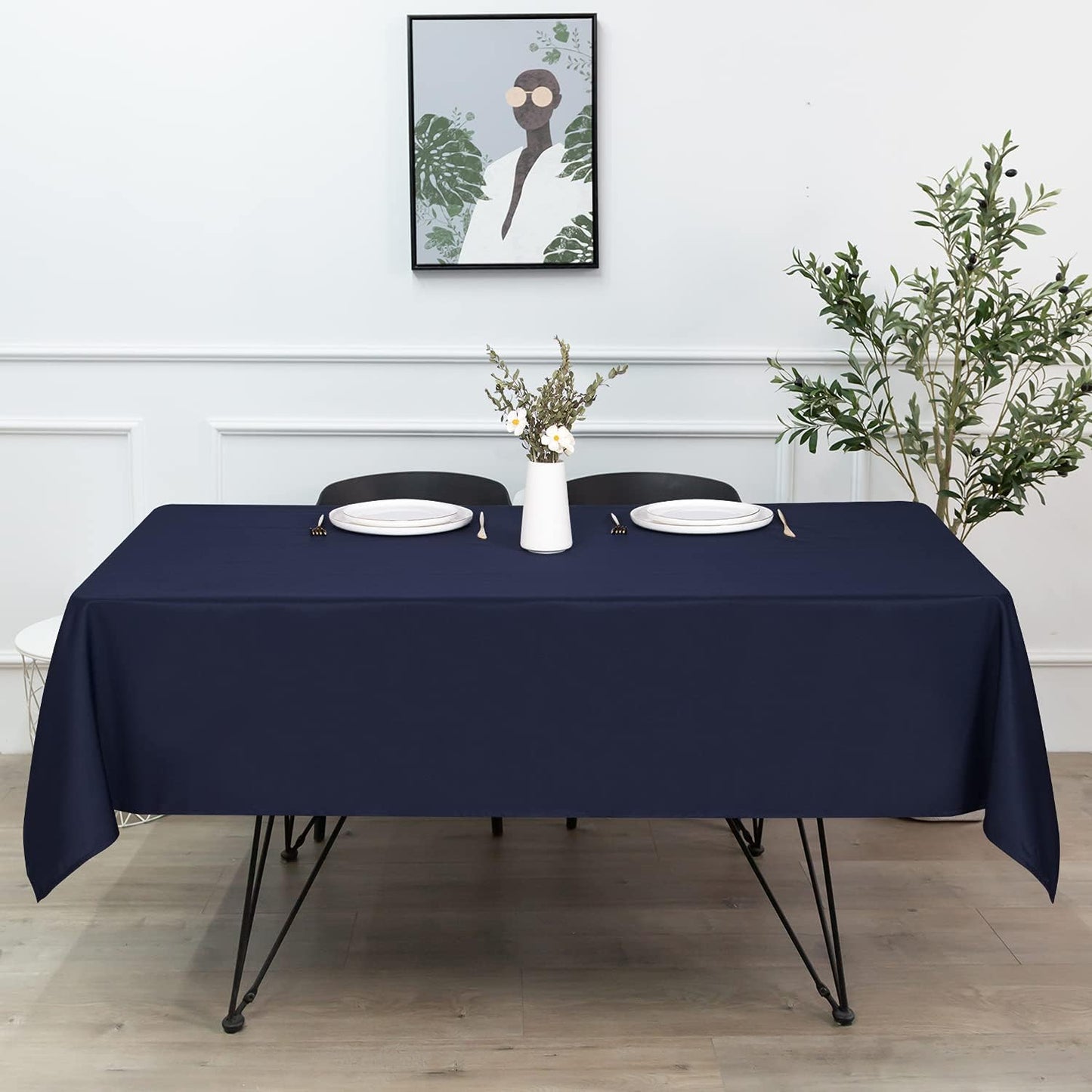 sancua Rectangle Tablecloth - 70 x 108 Inch - Stain and Wrinkle Resistant Washable Polyester Table Cloth, Decorative Fabric Table Cover for Dining Tables, Buffet Parties and Camping, Navy