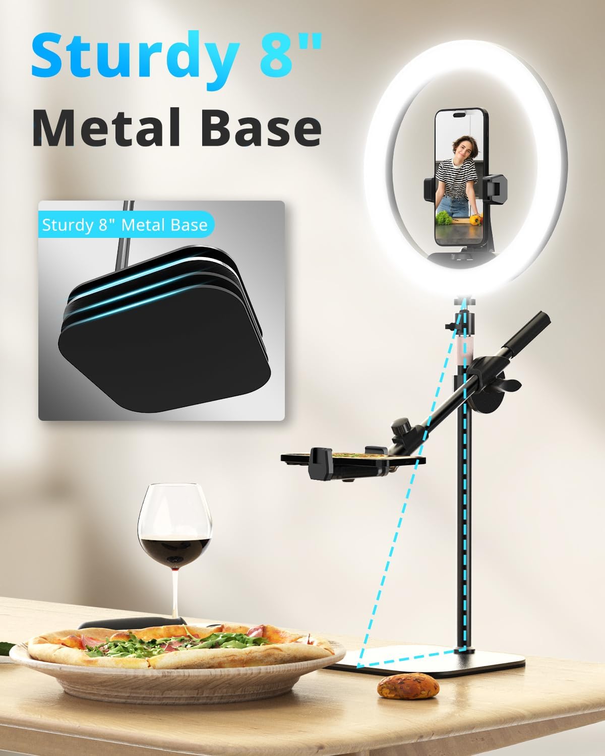 UBeesize 12" Desk Ring Light with Stand and Phone Holder, Overhead Phone Mount for Video Recording, Zoom Meeting, Live Streaming, Tiktok, YouTube,Compatible with iPhone, Android, Cameras