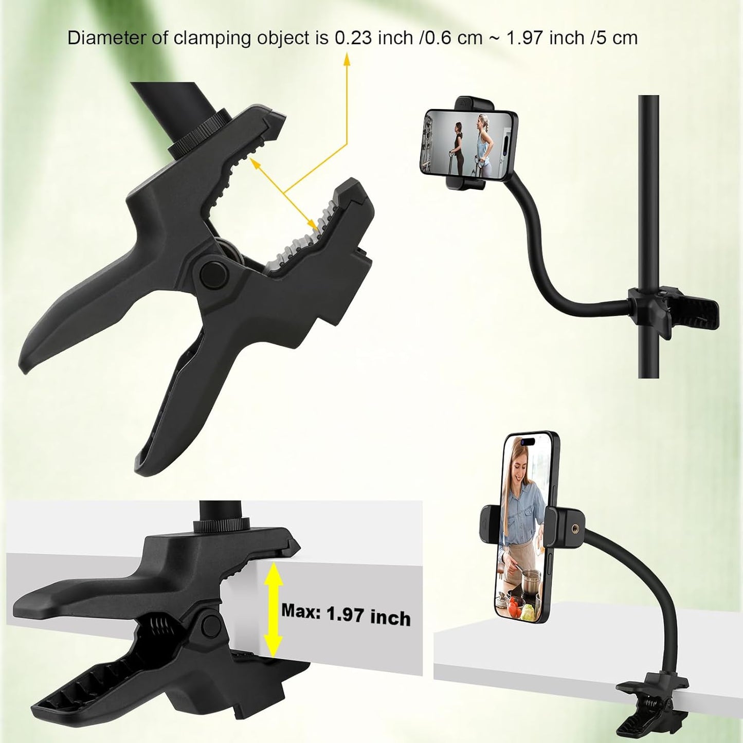 Gooseneck Phone Holder Jaws Flex Clamp Clip Mount,11.8" Long Gooseneck Arm Aluminum Alloy Ball Head Mount for Desk/Table/Pole/Board,Compatible with 3.5~7.5" iPhone/HTC/LG/Nexus/Smartphones-1 Pack