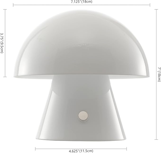 JONATHAN Y 7" White Rechargeable Cordless Mushroom Table Lamp, Portable LED Nightstand Lamp for Bedroom Living Room, Metal Shade, 3-Way Dimmable Touch Sensor Modern Accent (JYL7116B)