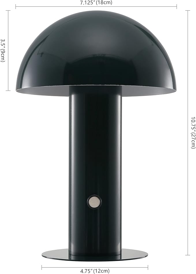 JONATHAN Y 10.75" Forest Green Rechargeable LED Mushroom Table Lamp, Cordless Portable Bedside Lamp for Living Room Bedroom, 3-Way Dimmable Modern Iron Desk Light, Metal Shade (JYL7115D)