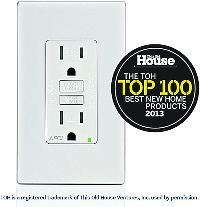 Leviton AFCI Outlet, 15 Amp, Self Test, Tamper-Resistant with LED Indicator Light, Protection from Electrical Fires, AFTR1-W, White