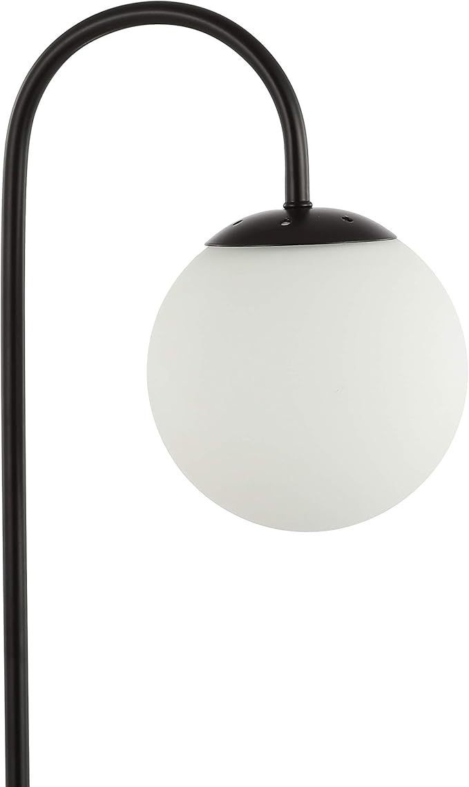 JONATHAN Y 18.25" Black Arco Arched Iron and Glass Globe LED Table Lamp, Minimalist Mid-Century Modern Desk Lamp for Living Room Bedroom, White Glass Shade, LED Bulb Included JYL6010A