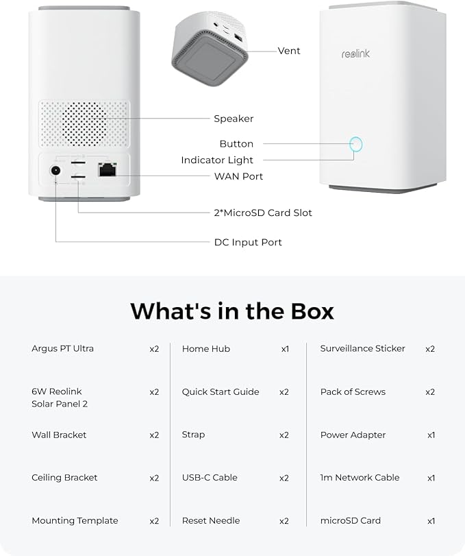 REOLINK 4K Security Cameras Wireless Outdoor System, Encrypted 1 Year Local Storage, Color Night Vision, 2.4/5GHz Wi-Fi, AI Detection, No Monthly Fee, Home Hub with 4X Eco Ultra+Solar Panel