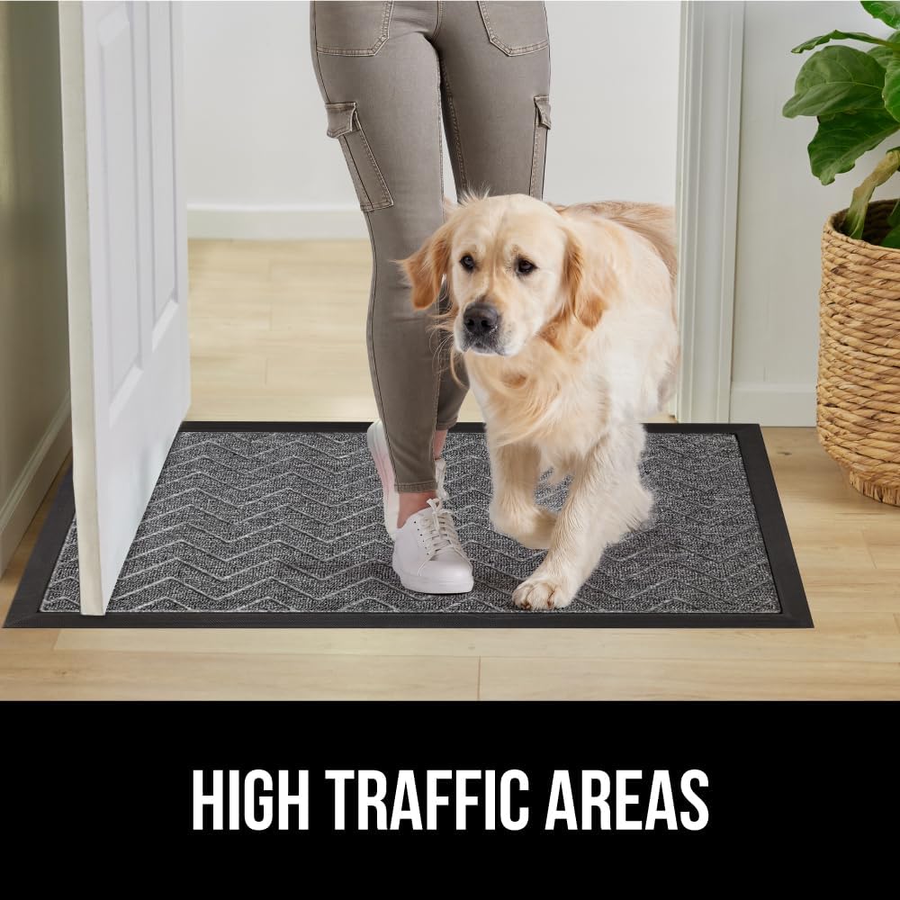 GORILLA GRIP All-Season WeatherMax Doormat, 72x24, Durable Natural Rubber, Stain and Fade Resistant, Low Profile, Indoor Outdoor Door Mats, Easy Clean Patio Entrance Mat, Steel Chevron