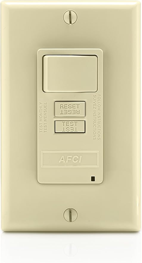 Leviton Combination, 15 Amp, Self Test, LED Indicator Light, AFSW1-I, AFCI/Switch, Ivory