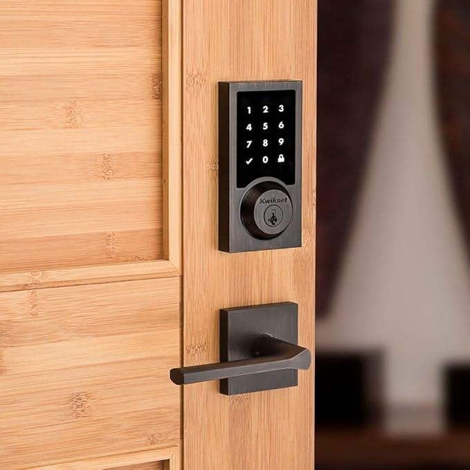 Kwikset 916 Keyless Entry Touchscreen SmartCode Electronic Deadbolt Smart Lock Featuring SmartKey Security and ZigBee 3.0 Technology in Contemporary Venetian Bronze, Zigbee Hub Sold Separately