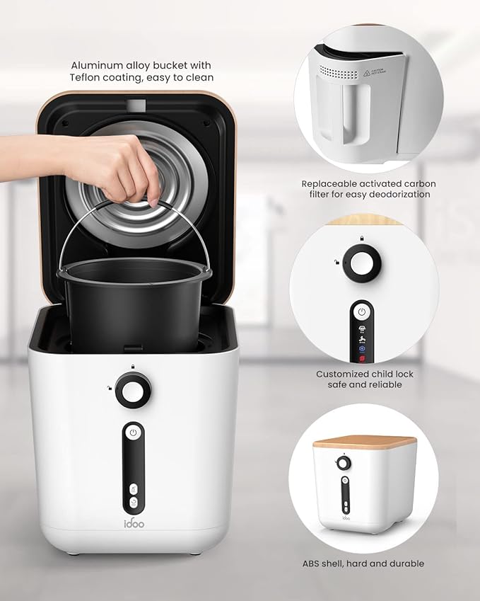 iDOO Electric Composter for Kitchen, 3L Countertop Compost Bin, Odorless Kitchen Composter, Indoor/Outdoor Compost Machine, Turn Food Waste into Fertilizer, Auto-Cleaning, White