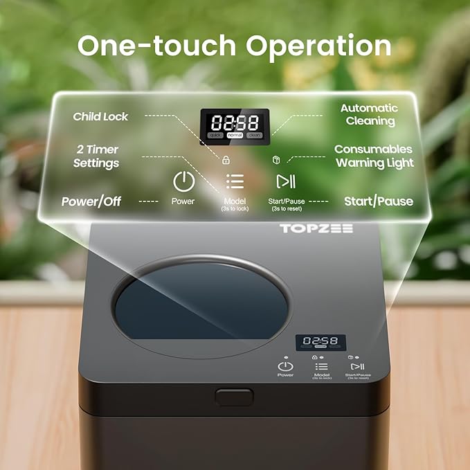 TOPZEE Electric Composter for Kitchen|3L Kitchen Compost Bin Countertop Odorless|Food Composter Auto-Cleaning, Dark Gray
