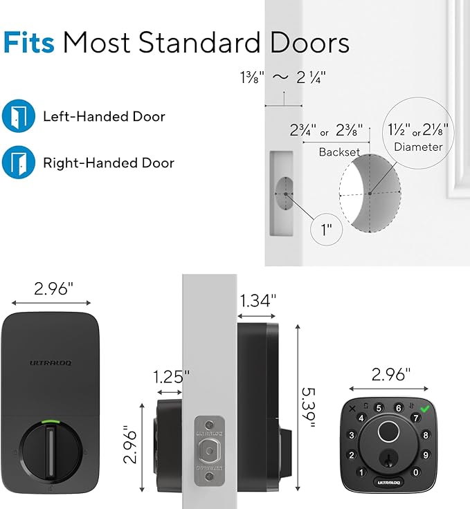 ULTRALOQ Bolt Fingerprint Smart Lock with Door Sensor, Built-in WiFi, Works with Apple Home, Alexa, Google, SmartThings, Keyless Entry Deadbolt with App, Code, Remote Control, Auto-Lock, BHMA Cert.