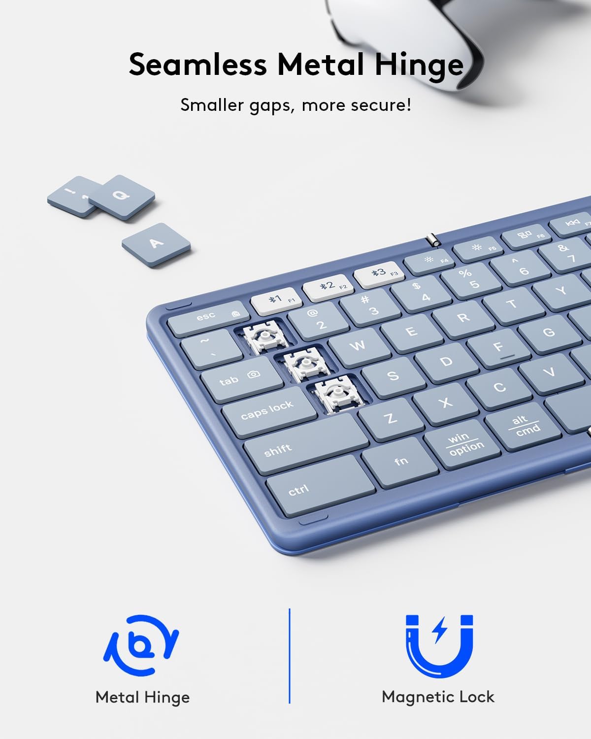 Samsers Foldable Bluetooth Keyboard with Touchpad, Full-Size Wireless Folding Keyboard with PU Leather, Portable Travel Keyboards for iOS Android Windows Mac OS, Support 3 Devices (BT5.1 x 3), Blue