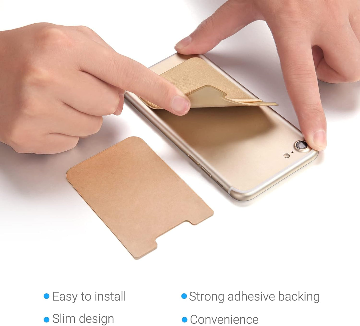 2 Pack Stick On Wallet Sleeve Cell Phone Dual Pocket Card Holder Double Pocket Pouch for iPhone Android Smartphone (2 Pack Gold)