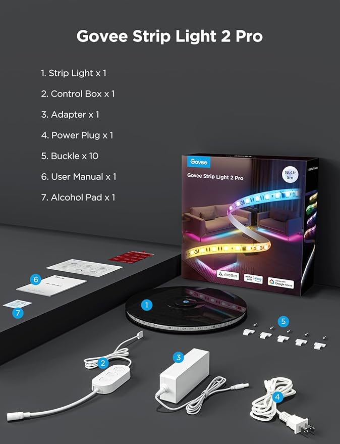 Govee RGBWWIC Strip Light 2 Pro with Matter, 16.4ft Smart LED Strip Lights Work with Alexa and Google Assistant, DIY Color Changing Light Strip, LED Lights for Bedroom, Cabinet, Party, Home Decor