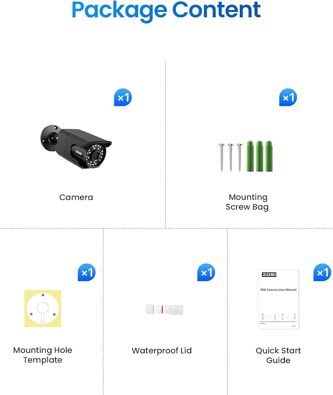 ZOSI 4K 8MP Security PoE IP Bullet Camera Outdoor Indoor with Audio, Human Detection, 100ft B&W Night Vision, 4.0mm Lens, 90° Viewing Angle, IP66 Weatherproof (Only Work 4K POE NVR)