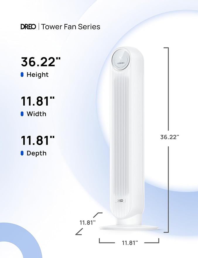 DREO Tower Fan for Bedroom, 25ft/s Velocity Quiet Floor Fan, 90° Oscillating Fans for Indoors with 4 Speeds, 4 Modes, 8H Timer, Standing Fans, Bladeless Fan, White (DR-HTF007)