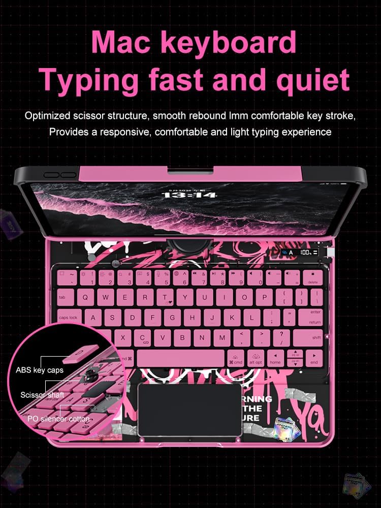 KARTICE Transparent 360 Keyboard Case with Wireless Keyboard for iPad Pro 13 2024 13 inch, Multi-Touch Trackpad, 7 Color Backlight, 360° Rotating Stand with Pencil Holder for iPad Pro 13