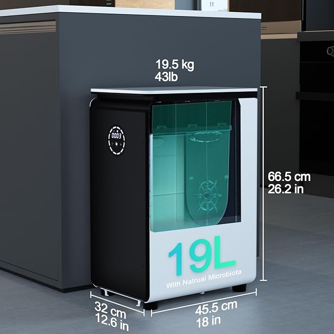 Smart 19L Electric Composter for Kitchen, Filter No Need to Change, Not Dehydration Tec, Add Waste Anytime Compost Machine, Electric Compost Bin Kitchen
