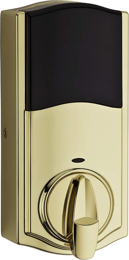 Kwikset 916 Keyless Entry Touchscreen SmartCode Electronic Deadbolt Smart Lock Featuring SmartKey Security and ZigBee 3.0 Technology in Traditional Polished Brass, Zigbee Hub Sold Separately