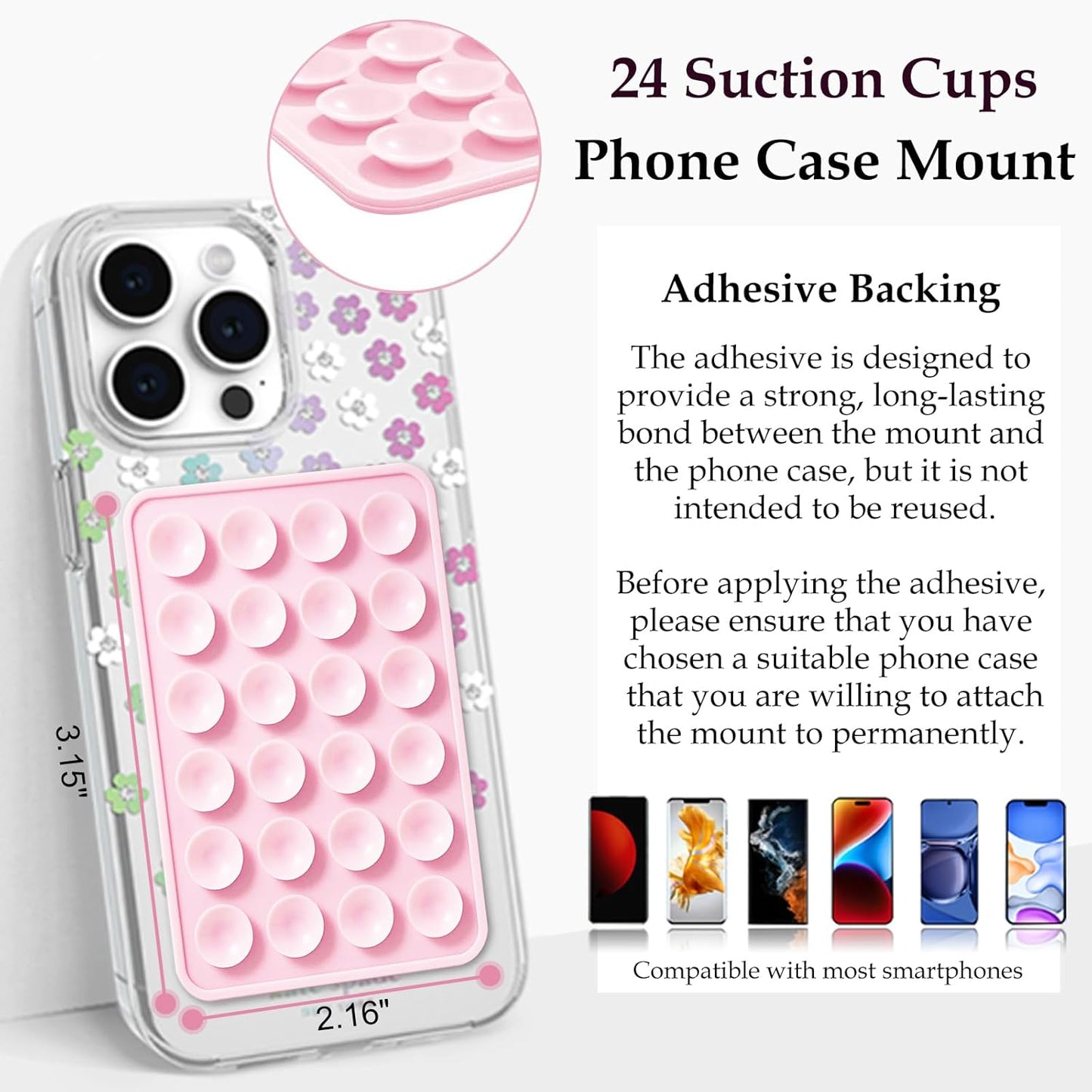 Silicone Suction Phone Case Mount, Silicon Adhesive Phone Accessory for Smartphones, Hands-Free Mirror Shower Phone Holder for Selfies, Tiktok Videos (Translucent)