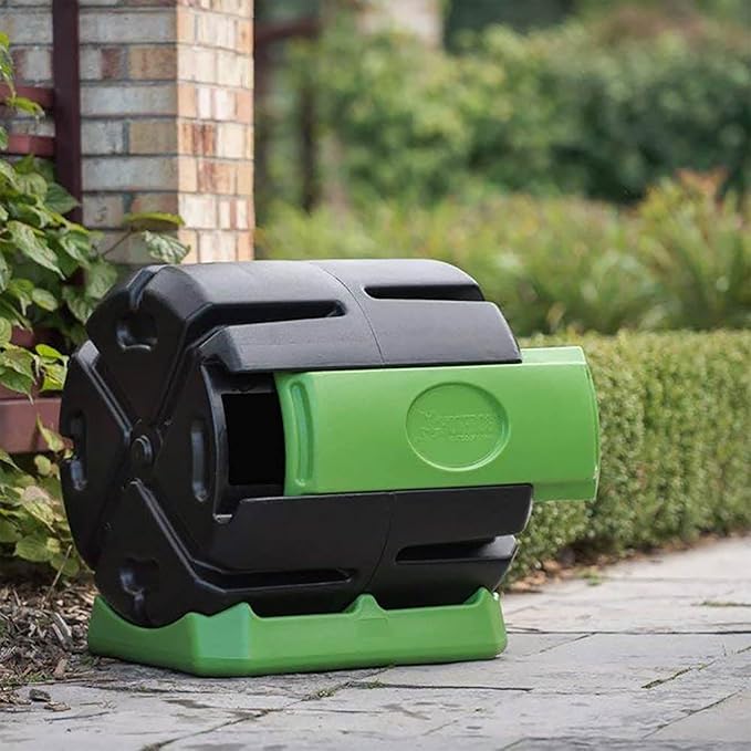 FCMP Outdoor HOTFROG Rolling Single Chamber Batch Tumbling Composter - Outdoor Rotating Garden Compost Bin (HF-RC4000WB) Black & Green (37-Gallon)