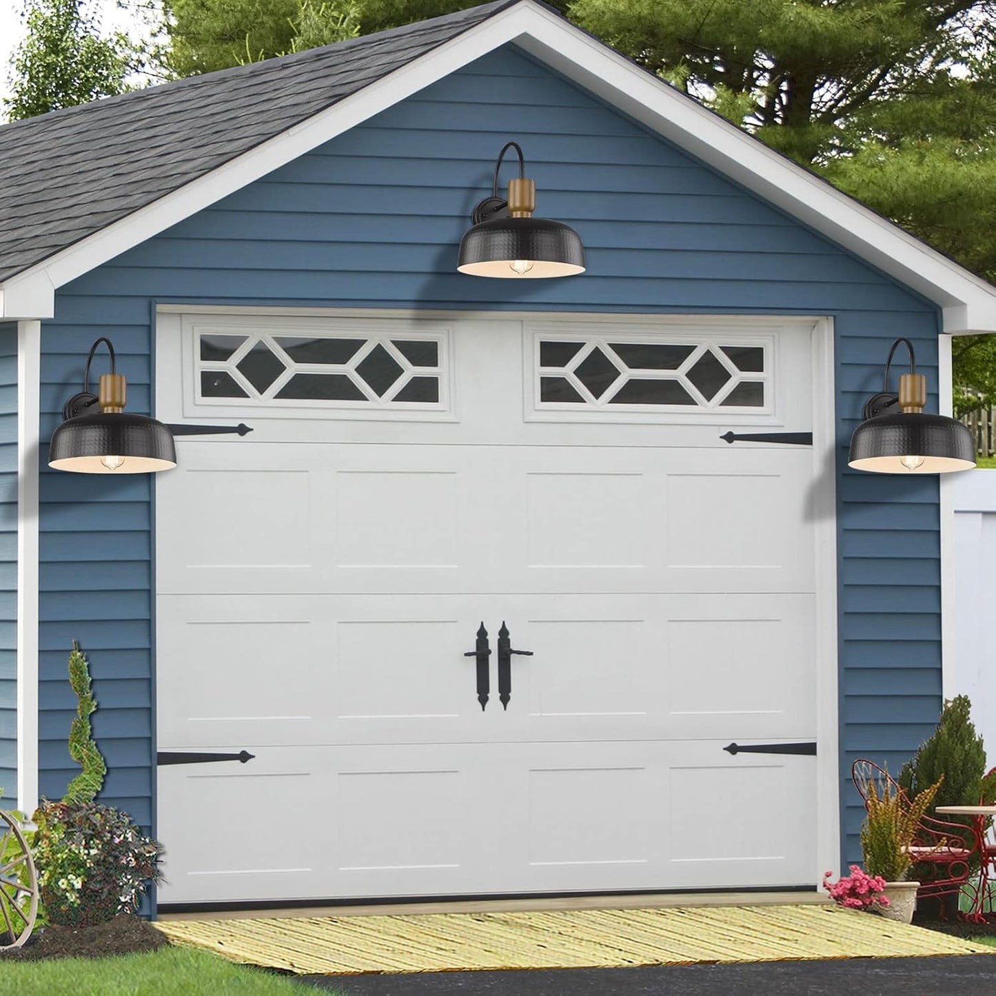 Outdoor Barn Light Gooseneck Barn Light, Farmhouse Exterior Wall Mount Light Vintage Wall Lighting Fixture Industrial Sconce Lantern for Porch, Entryway, Garage, Black, 2 Pack