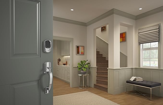 Schlage Encode Smart WiFi Deadbolt Lock for Front Door - Keyless Entry with App or Touchscreen - Works with Alexa, Hey Google, & Airbnb - Create Codes for Guests - Bright Chrome
