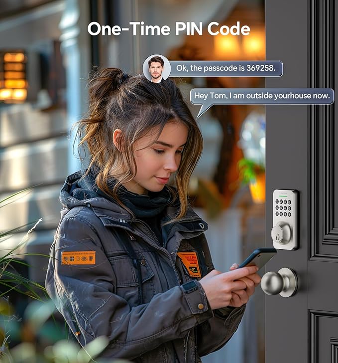 Keyless Entry Keypad Deadbolt with Handle Set, Smart Lock, Auto-Lock + One-Touch Lock, 100 Codes + Easy Install, Ideal for Airbnb/Homes/Offices, Fits U.S. Standard Front Doors, Satin Nickel